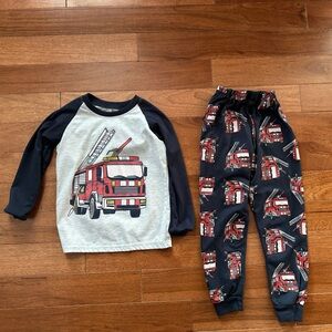 Fire Engine Kids Pajama Set - Gray and Navy